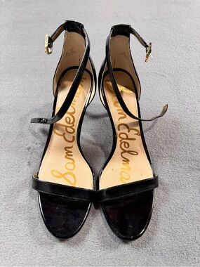 Sam Edelman Black Patent Ankle-Strap Heels